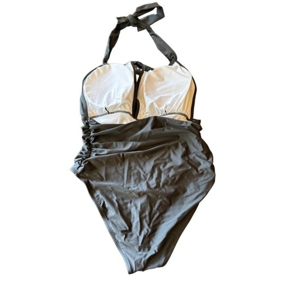 NWT Cupshe‎ Black Ruched Front Halter Swimsuit Padded Cups Size XL - Picture 4 of 9